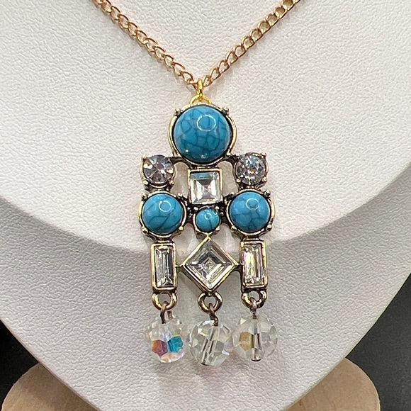 Vintage Jewelry - Vintage Faux Turquoise Rhinestone Necklace